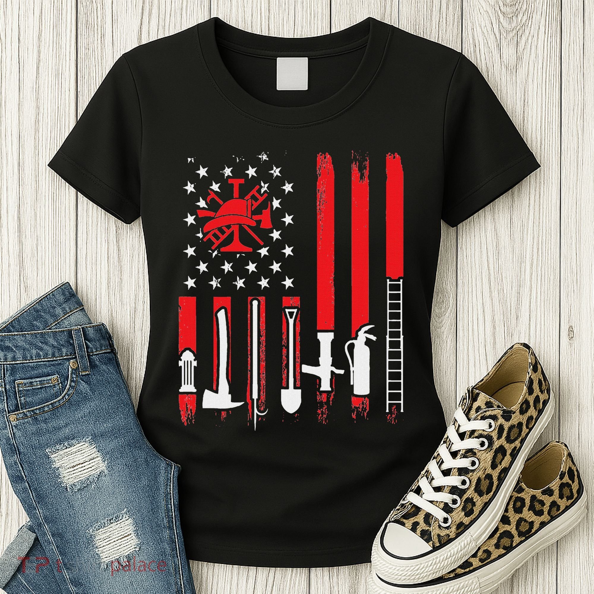 Patriotic Fireman American Flag Firefighter Women's T-Shirt