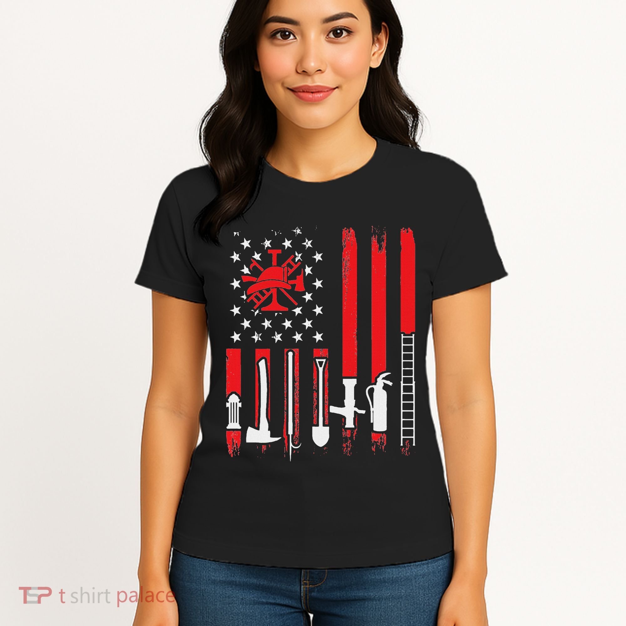 Patriotic Fireman American Flag Firefighter Women's T-Shirt