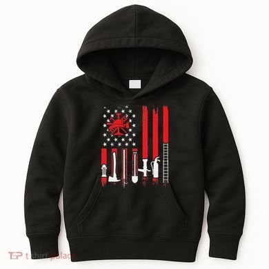 Patriotic Fireman American Flag Firefighter Kids Hoodie