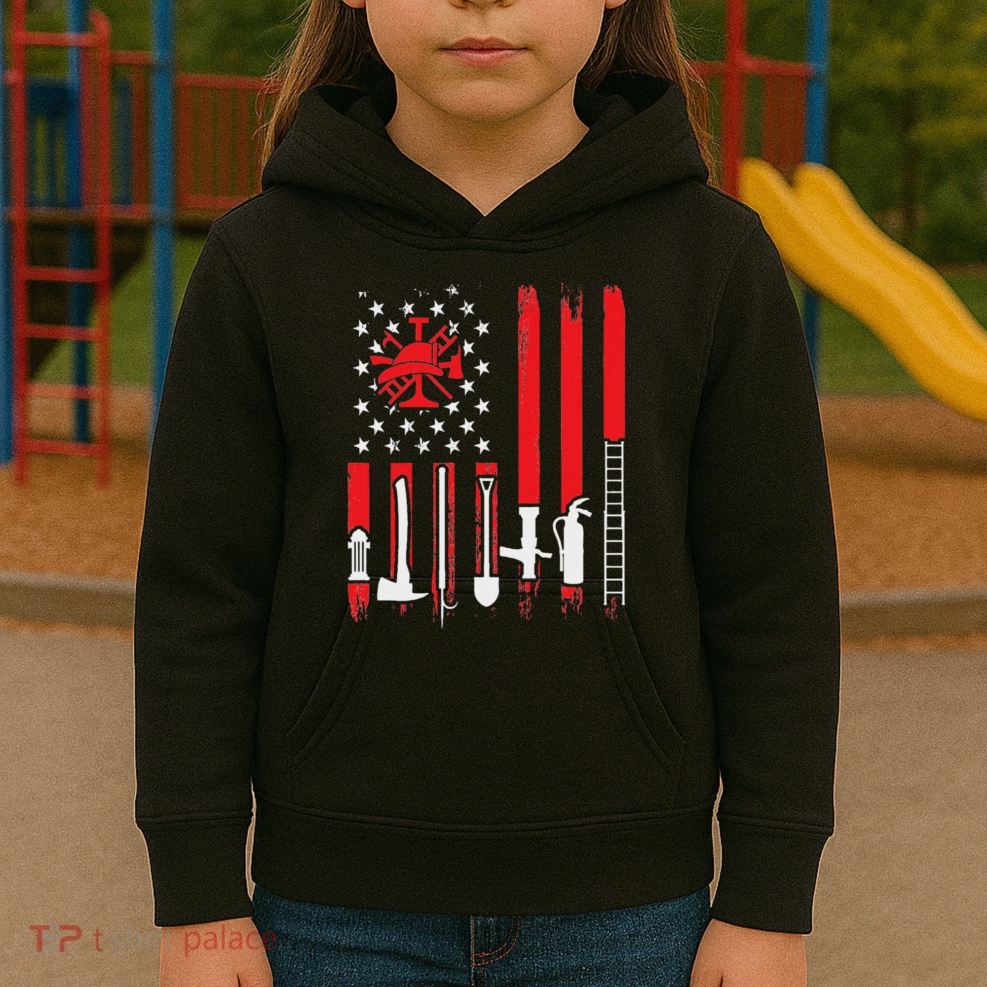 Patriotic Fireman American Flag Firefighter Kids Hoodie