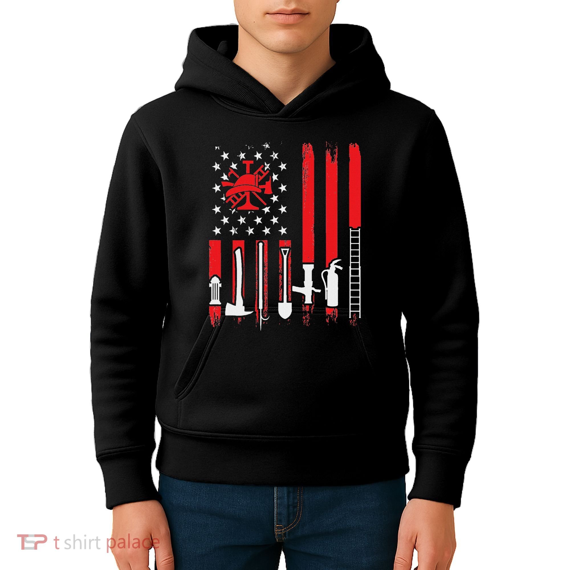 Patriotic Fireman American Flag Firefighter Kids Hoodie