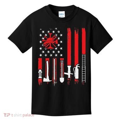 Patriotic Fireman American Flag Firefighter Kids T-Shirt