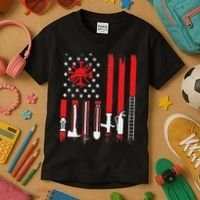 Patriotic Fireman American Flag Firefighter Kids T-Shirt thumb 3