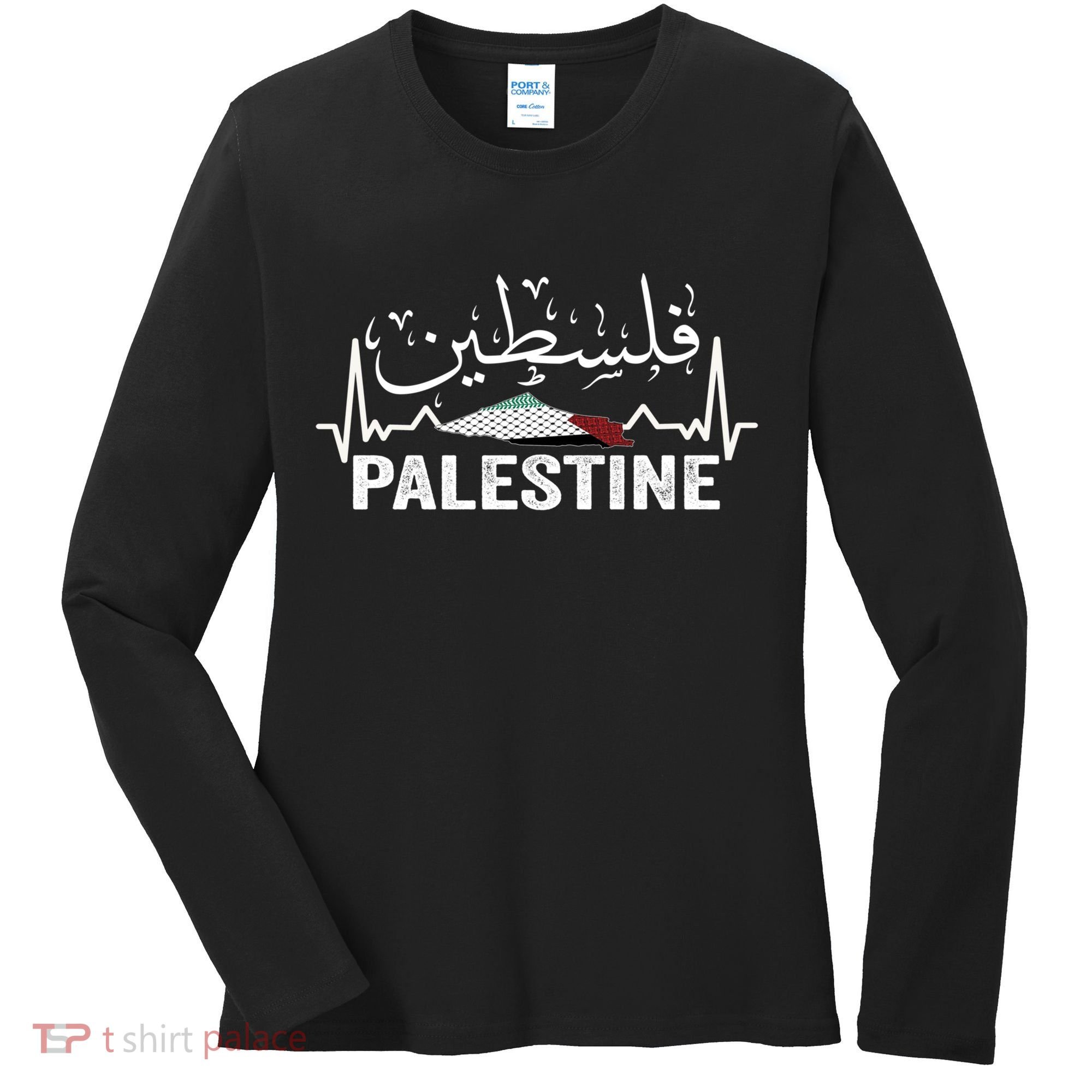 Palestinian Flag And Arabic Calligraphy Palestine Cool Gift Women's Long Sleeve Shirt