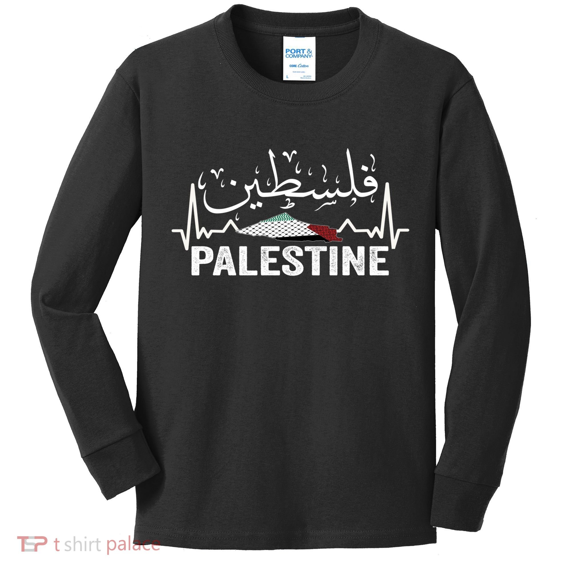 Palestinian Flag And Arabic Calligraphy Palestine Cool Gift Kids Long Sleeve Shirt