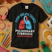 Pulmonary Fibrosis Awareness Every Breath Counts  Kids T-Shirt thumb 3