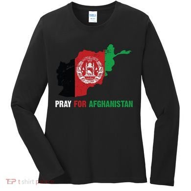 Pray For Afghanistan Flag Map Women's Long Sleeve Shirt