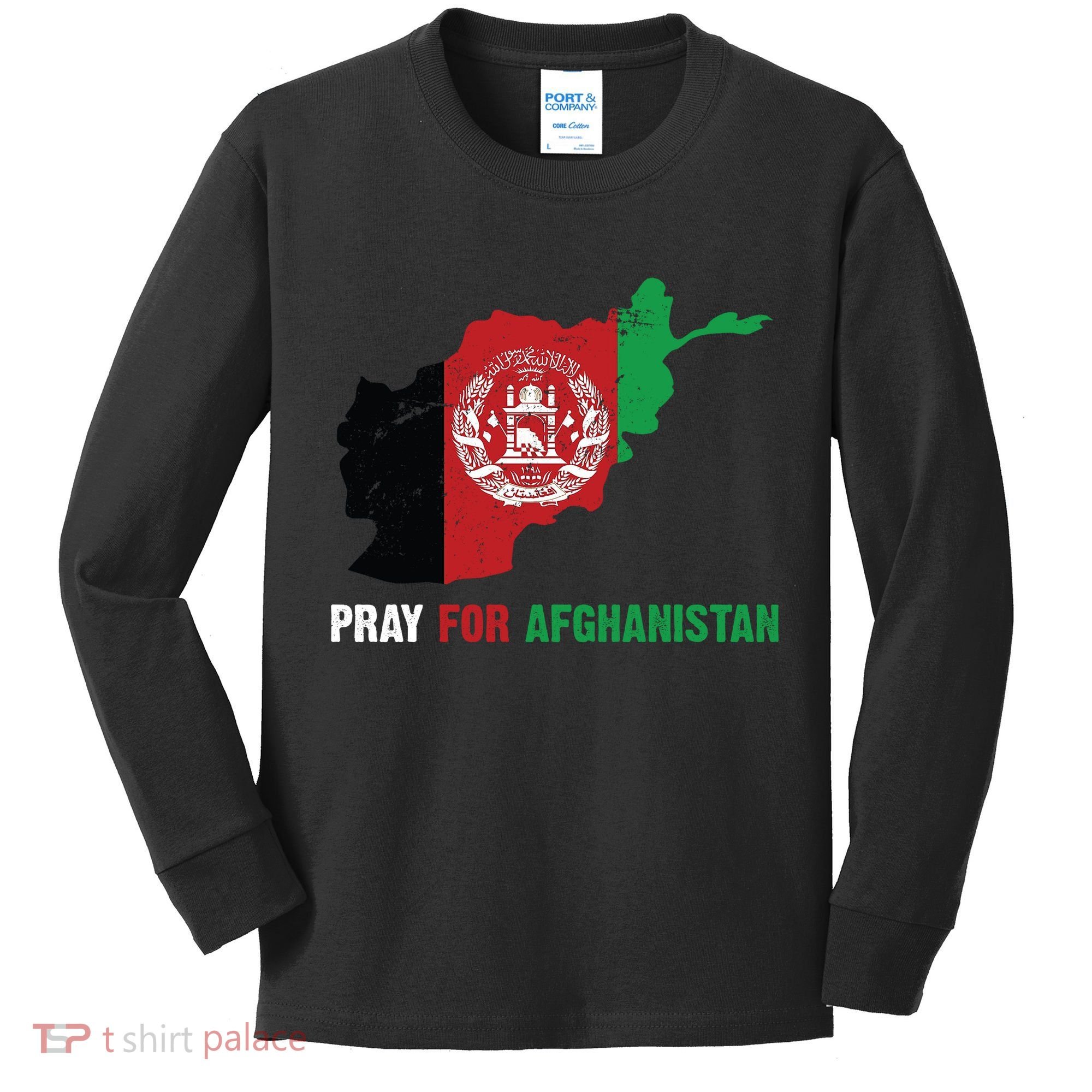 Pray For Afghanistan Flag Map Kids Long Sleeve Shirt