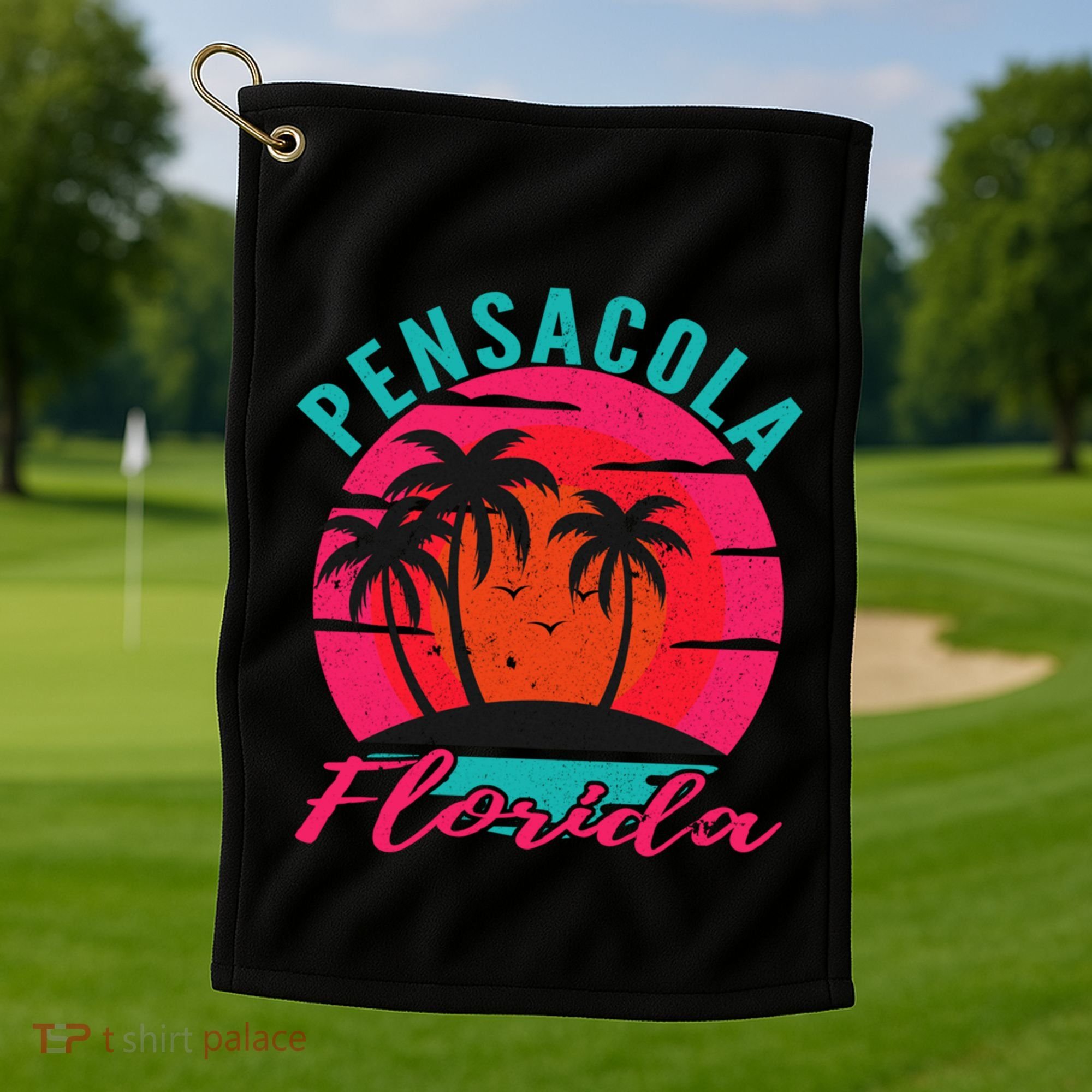 Pensacola Florida Beach Vacation Sunset Gift Golf Towel