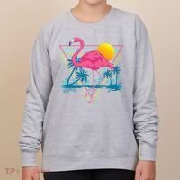 Pink Flamingo Beach Summer Vibes Palm Trees Tropical Summer Women's Sweatshirt thumb 0