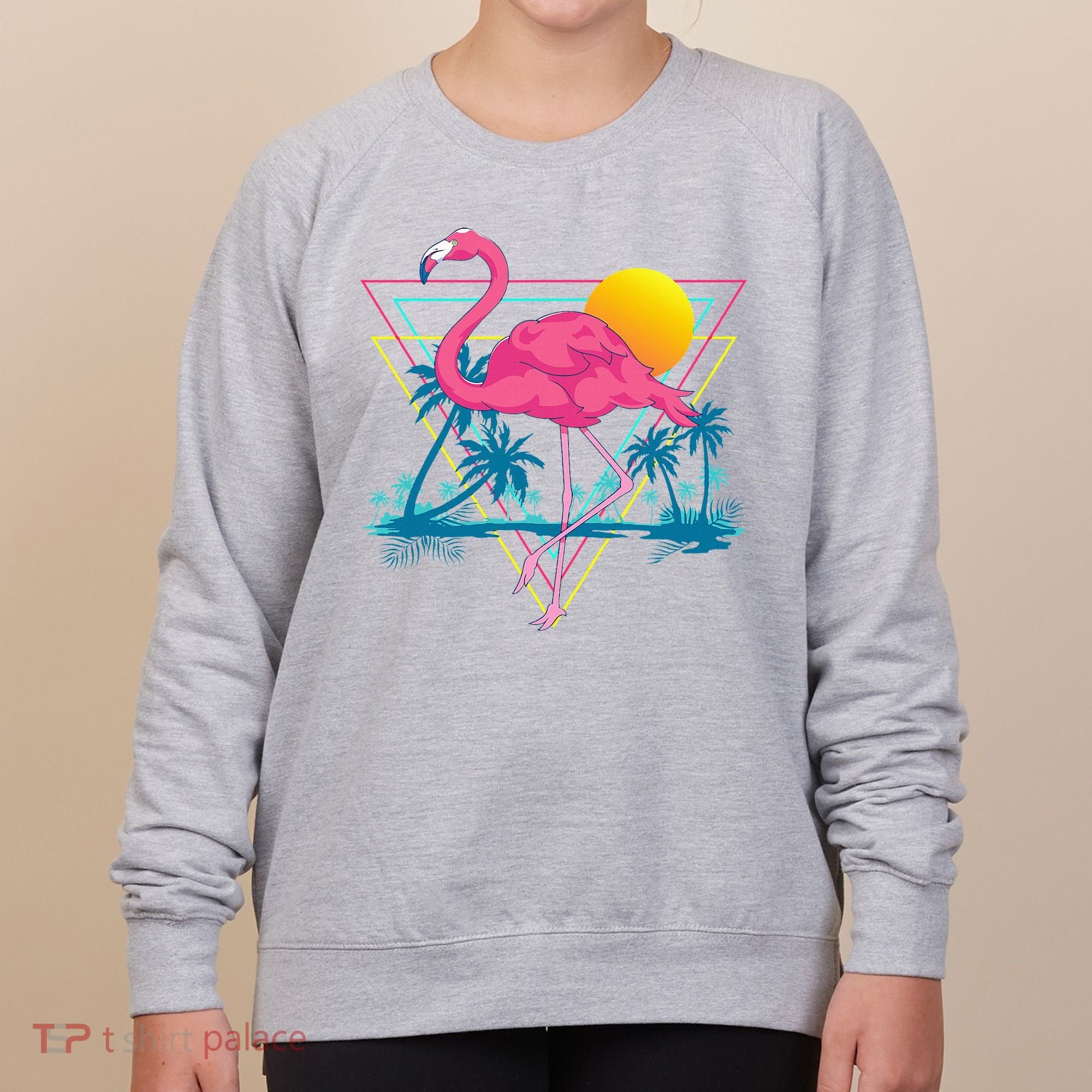 Pink Flamingo Beach Summer Vibes Palm Trees Tropical Summer Women's Sweatshirt