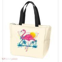 Pink Flamingo Beach Summer Vibes Palm Trees Tropical Summer Tote Bag thumb 3