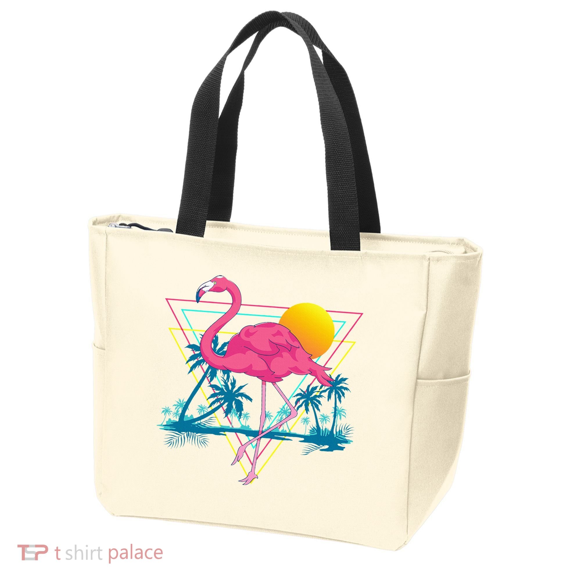 Pink Flamingo Beach Summer Vibes Palm Trees Tropical Summer Tote Bag