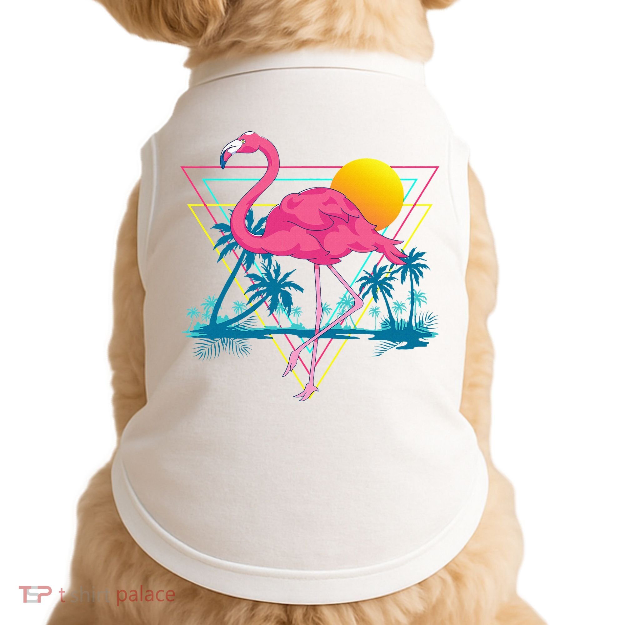 Pink Flamingo Beach Summer Vibes Palm Trees Tropical Summer Doggie Tank