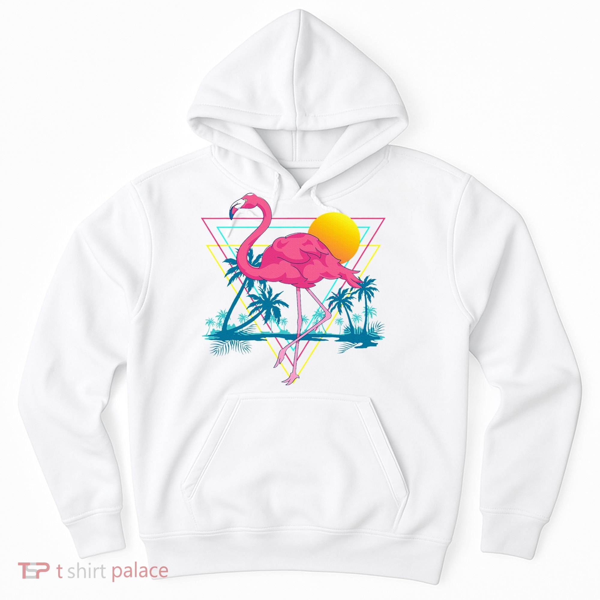 Pink Flamingo Beach Summer Vibes Palm Trees Tropical Summer Hoodie