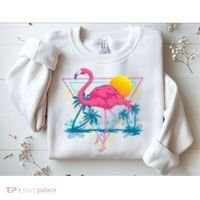 Pink Flamingo Beach Summer Vibes Palm Trees Tropical Summer Sweatshirt thumb 2