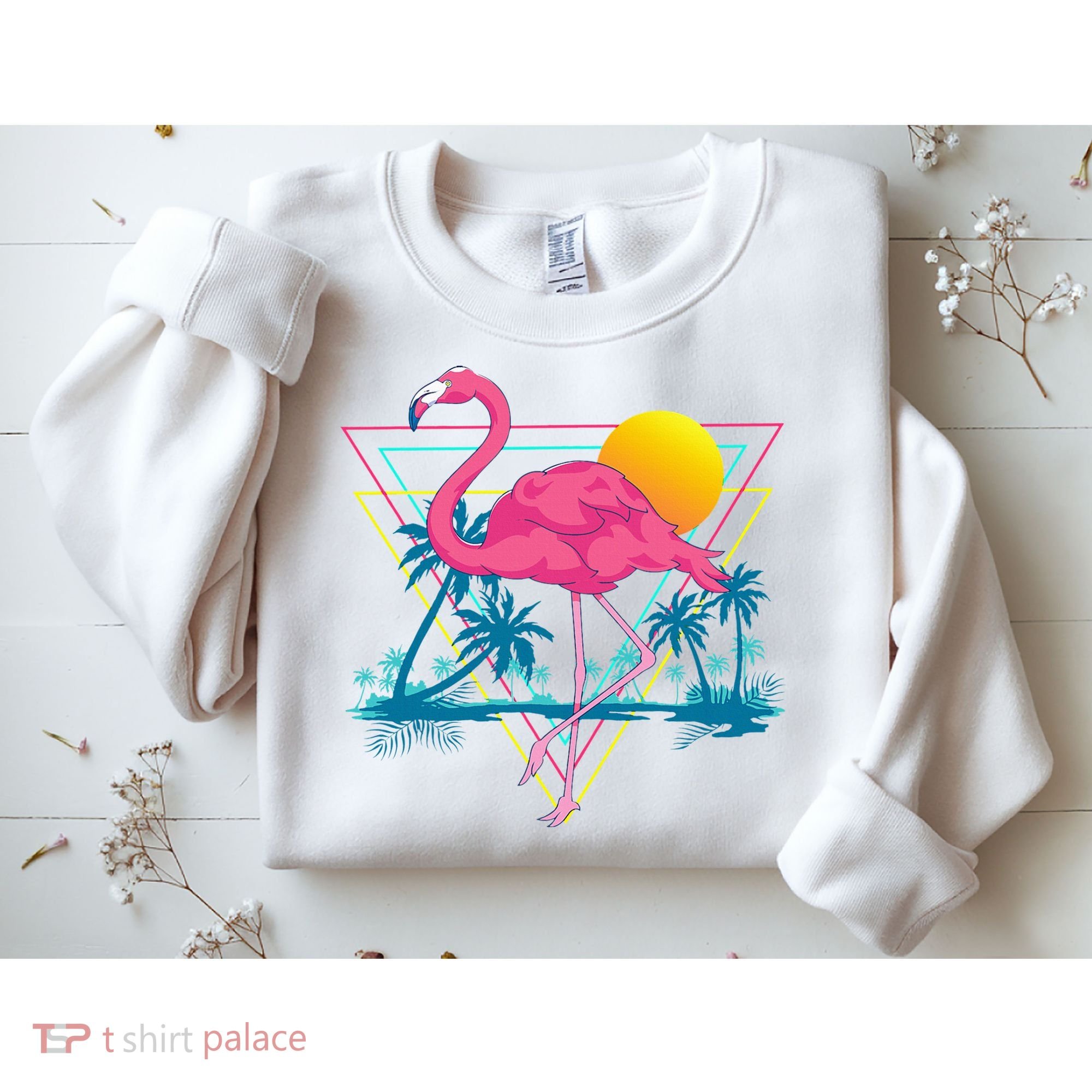 Pink Flamingo Beach Summer Vibes Palm Trees Tropical Summer Sweatshirt