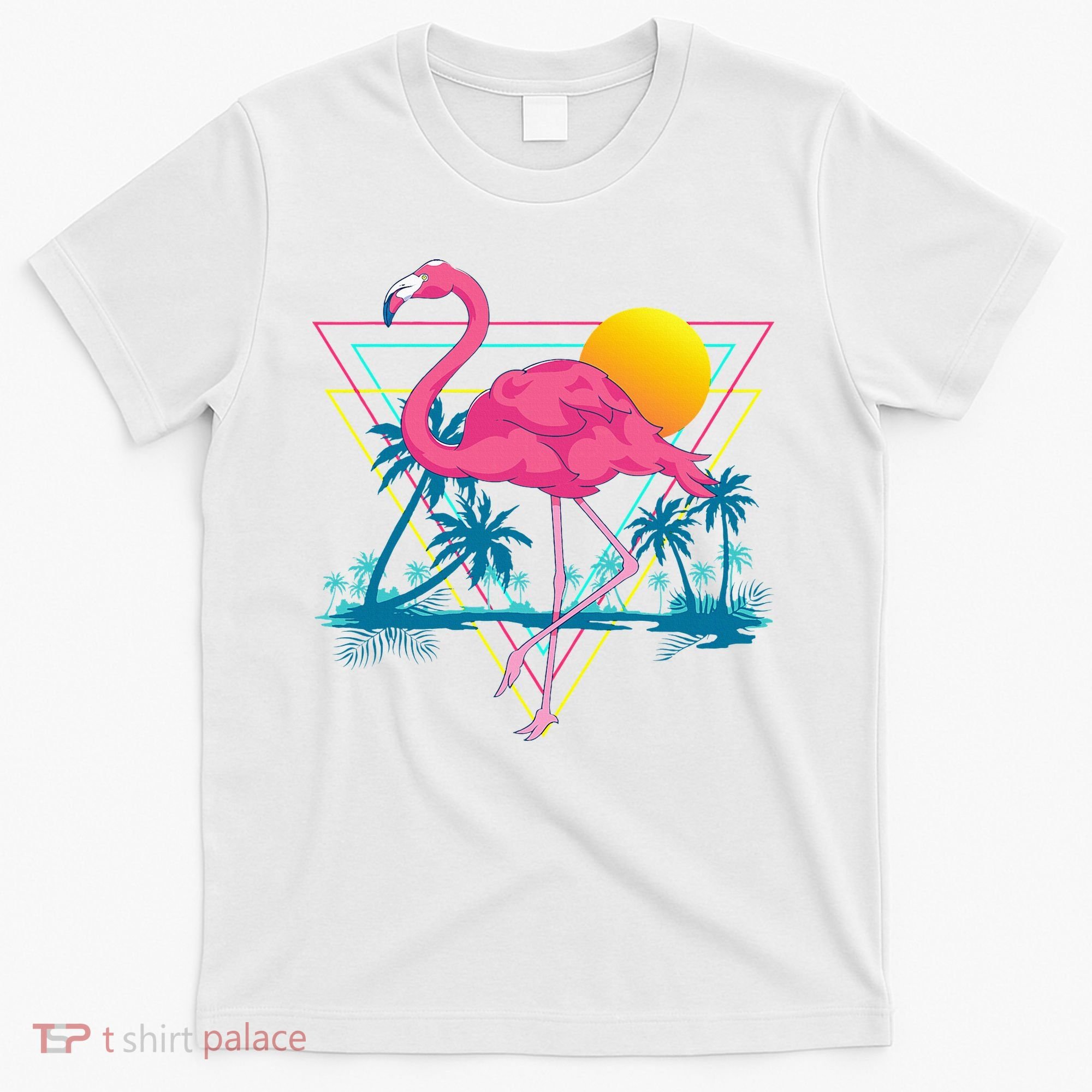 Pink Flamingo Beach Summer Vibes Palm Trees Tropical Summer T-Shirt