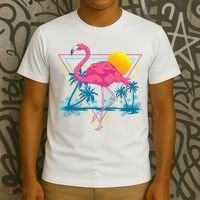 Pink Flamingo Beach Summer Vibes Palm Trees Tropical Summer T-Shirt thumb 3