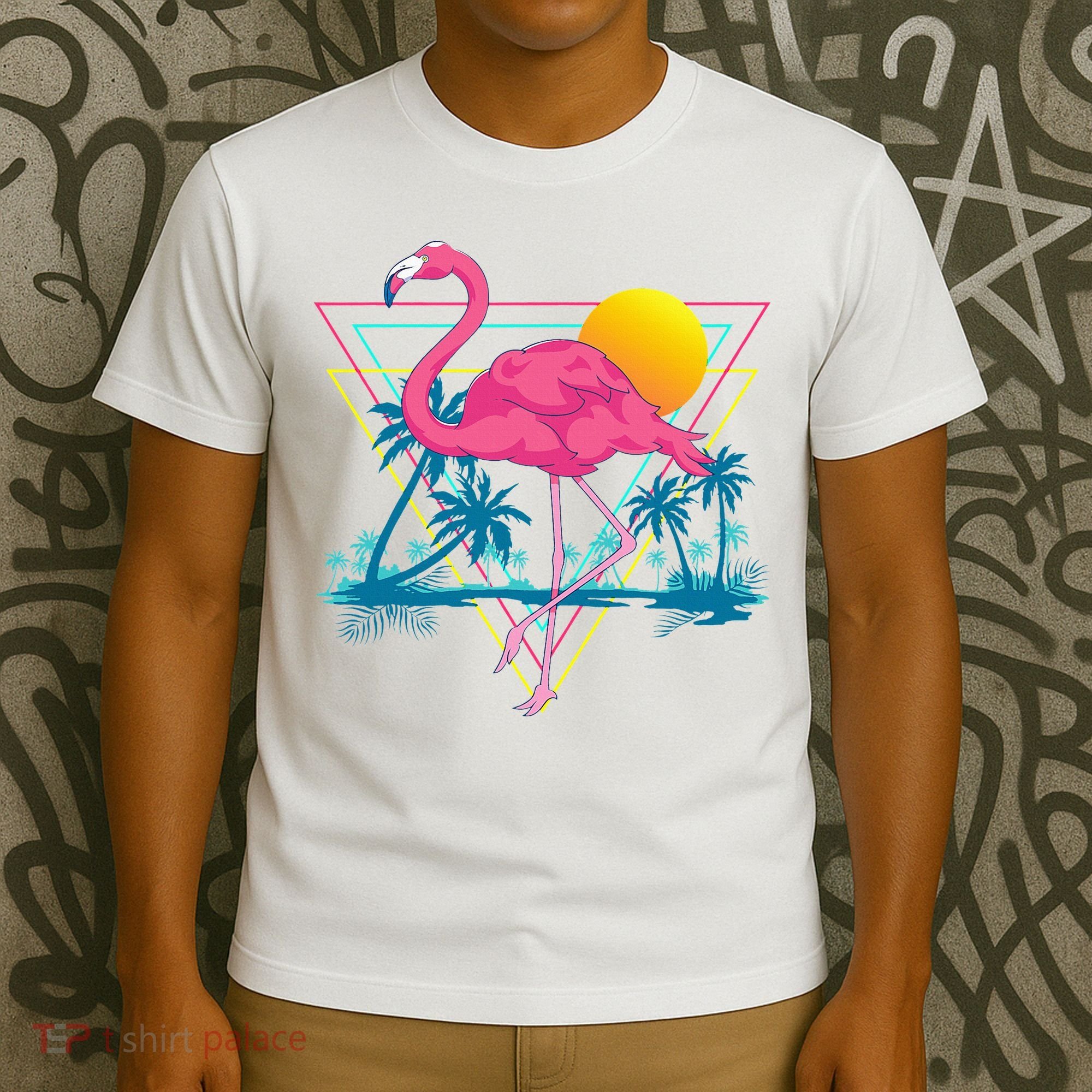 Pink Flamingo Beach Summer Vibes Palm Trees Tropical Summer T-Shirt