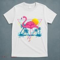 Pink Flamingo Beach Summer Vibes Palm Trees Tropical Summer T-Shirt thumb 5