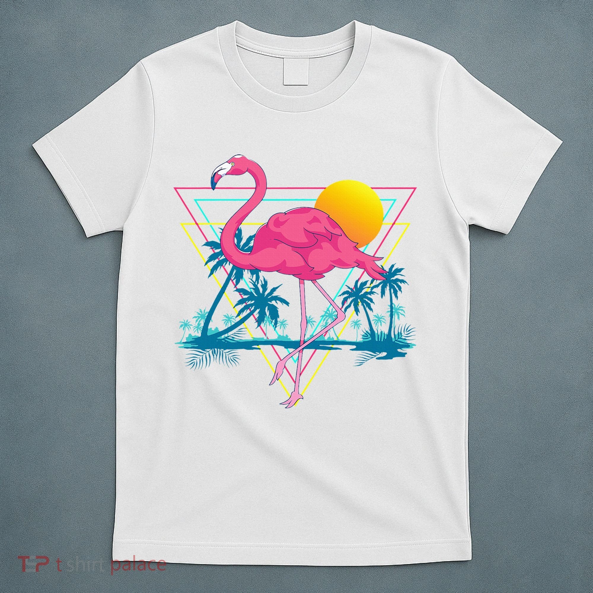 Pink Flamingo Beach Summer Vibes Palm Trees Tropical Summer T-Shirt