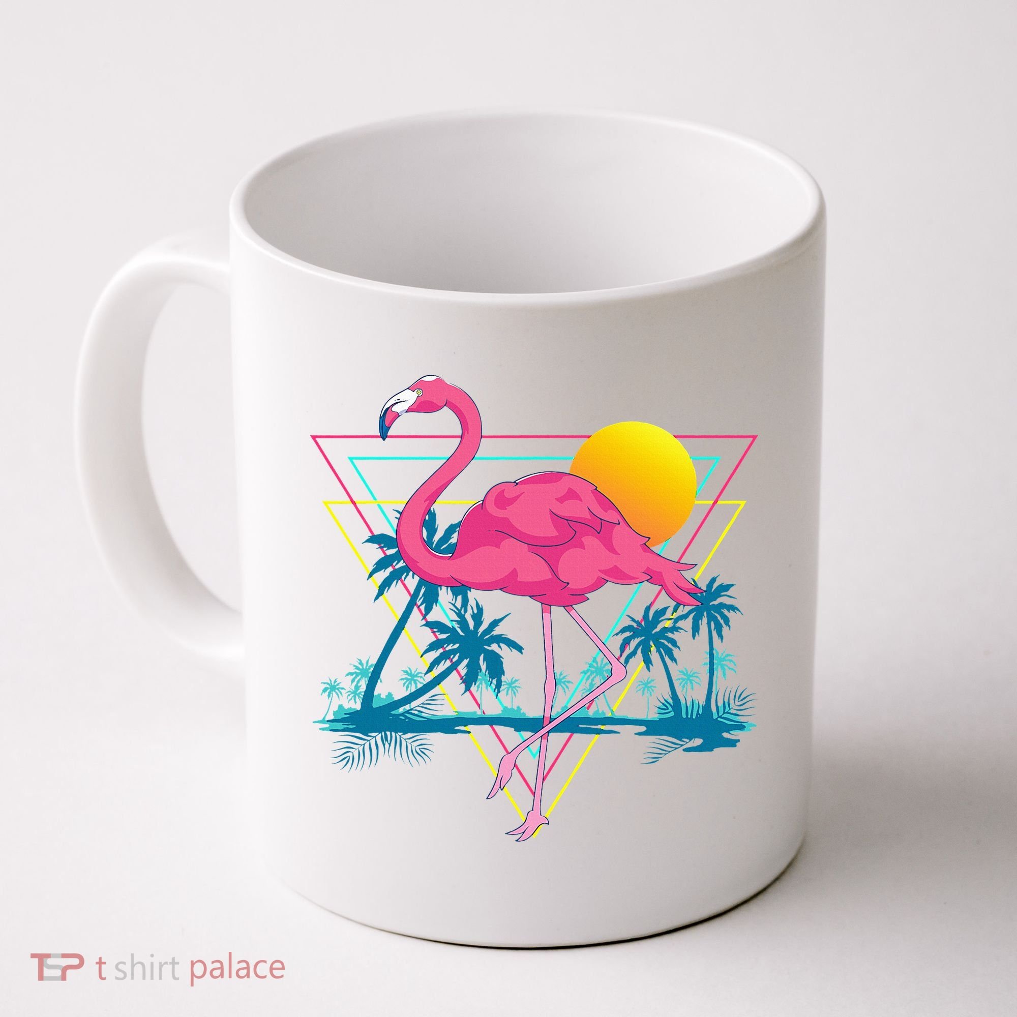 Pink Flamingo Beach Summer Vibes Palm Trees Tropical Summer Coffee Mug