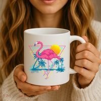 Pink Flamingo Beach Summer Vibes Palm Trees Tropical Summer Coffee Mug thumb 3