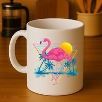 Pink Flamingo Beach Summer Vibes Palm Trees Tropical Summer Coffee Mug thumb 4