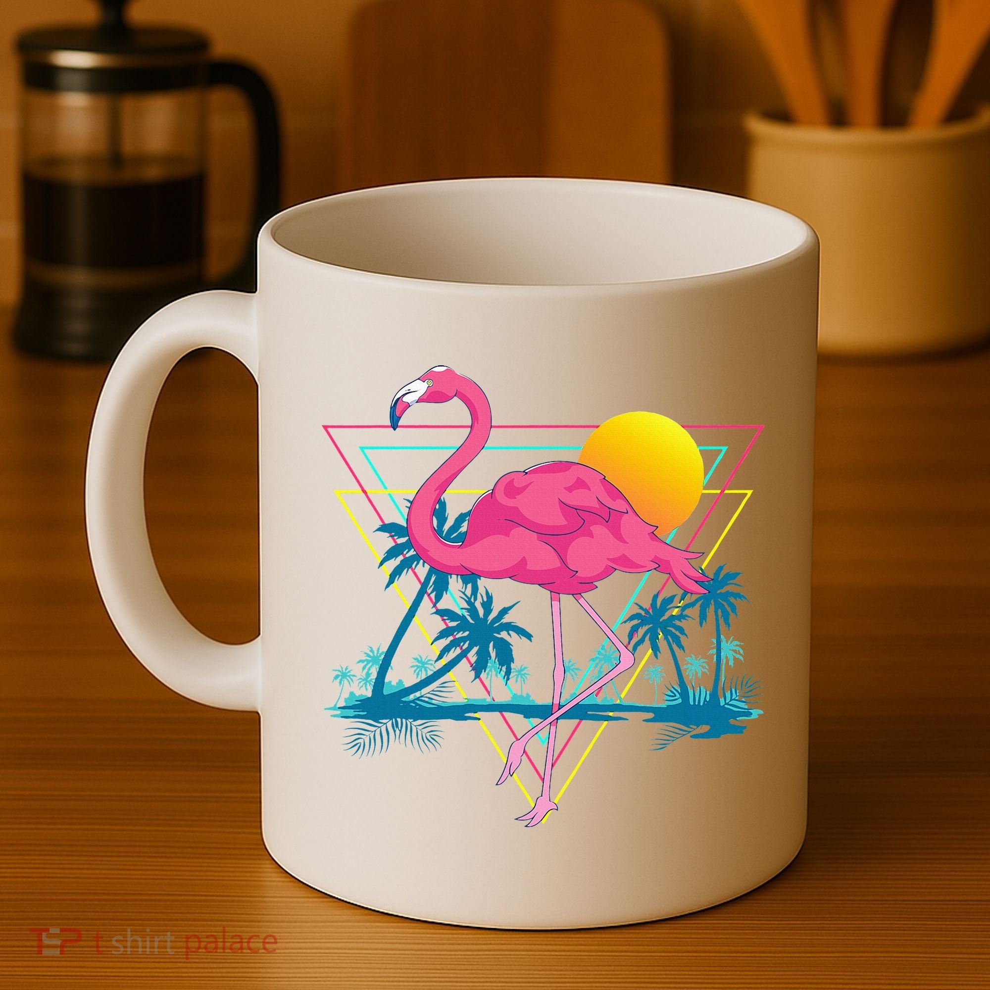 Pink Flamingo Beach Summer Vibes Palm Trees Tropical Summer Coffee Mug