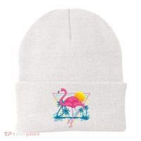 Pink Flamingo Beach Summer Vibes Palm Trees Tropical Summer Beanie thumb 0