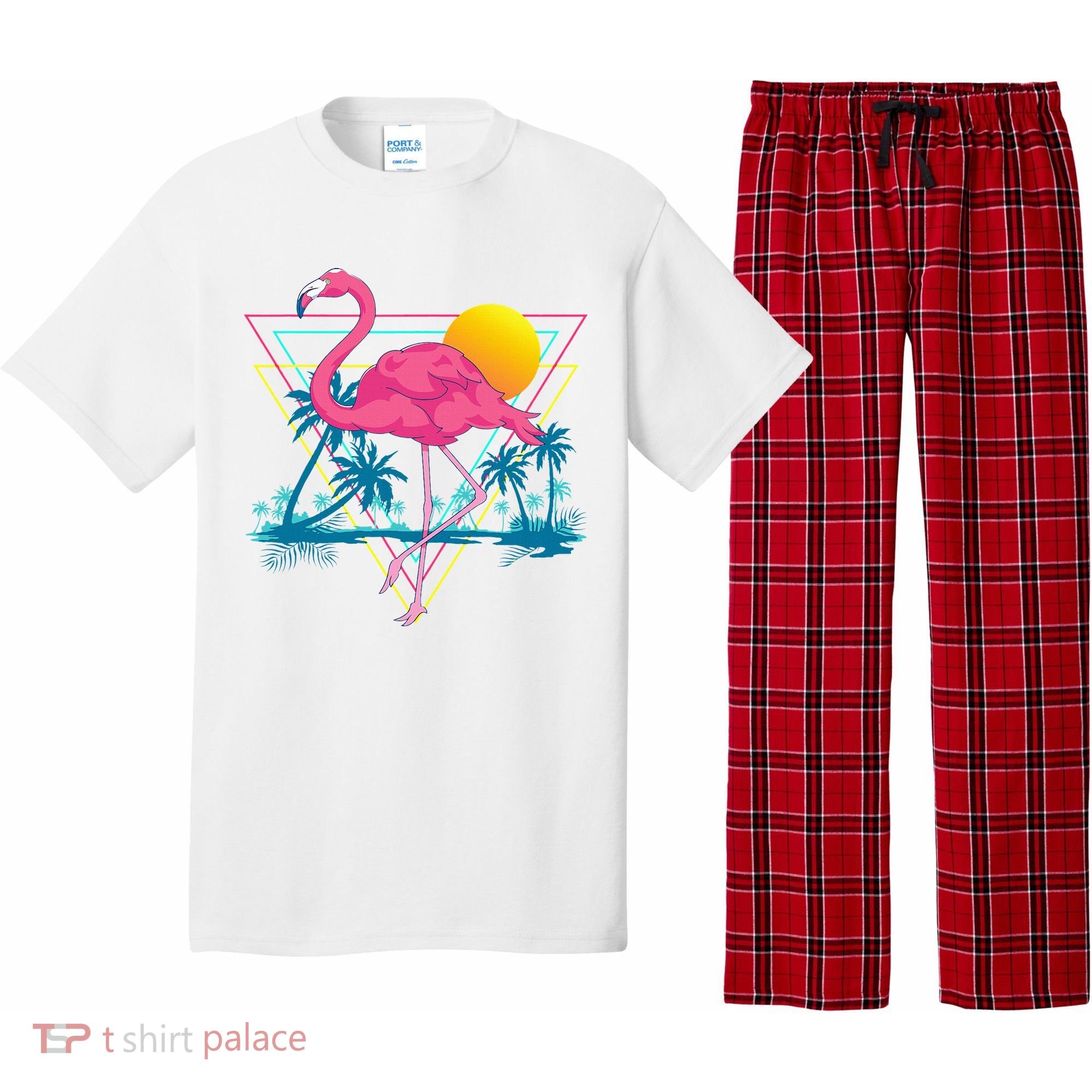 Pink Flamingo Beach Summer Vibes Palm Trees Tropical Summer Pajama Set