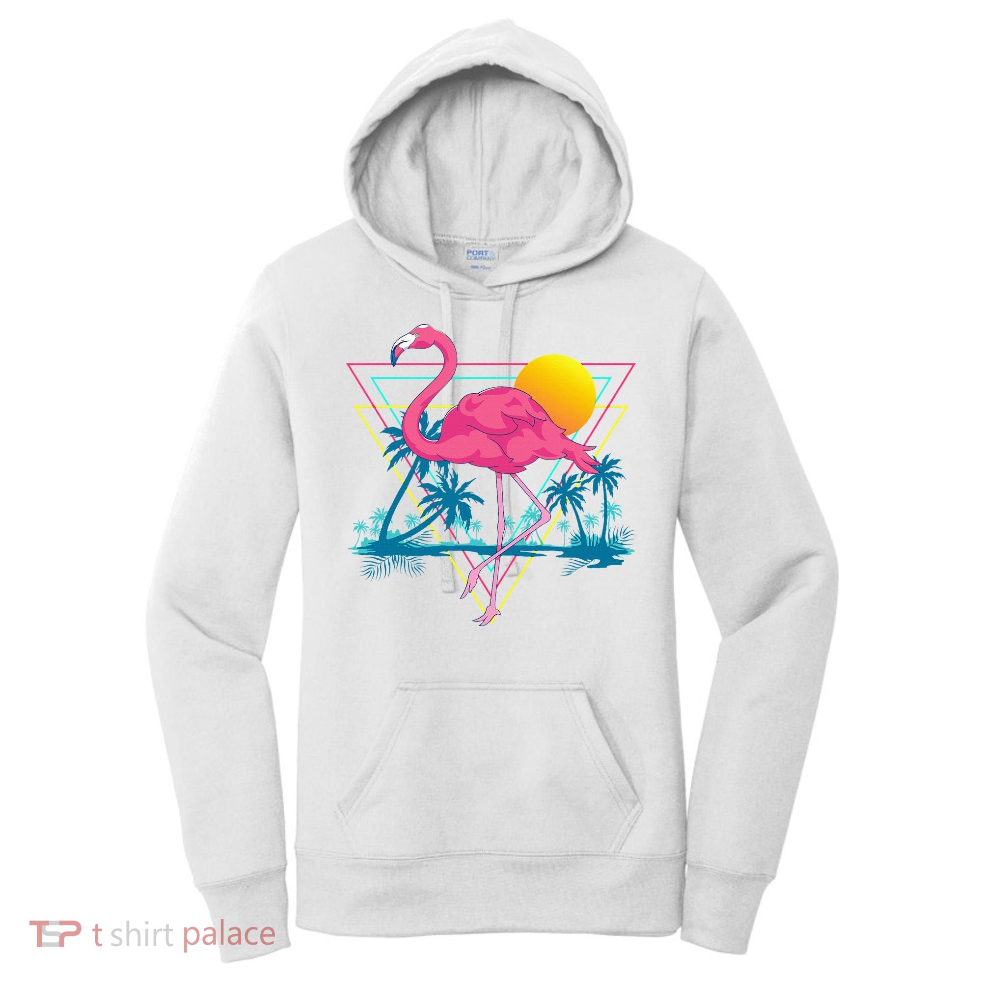 Pink Flamingo Beach Summer Vibes Palm Trees Tropical Summer Women's Hoodie