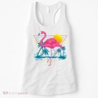 Pink Flamingo Beach Summer Vibes Palm Trees Tropical Summer Women's Tank Top thumb 0