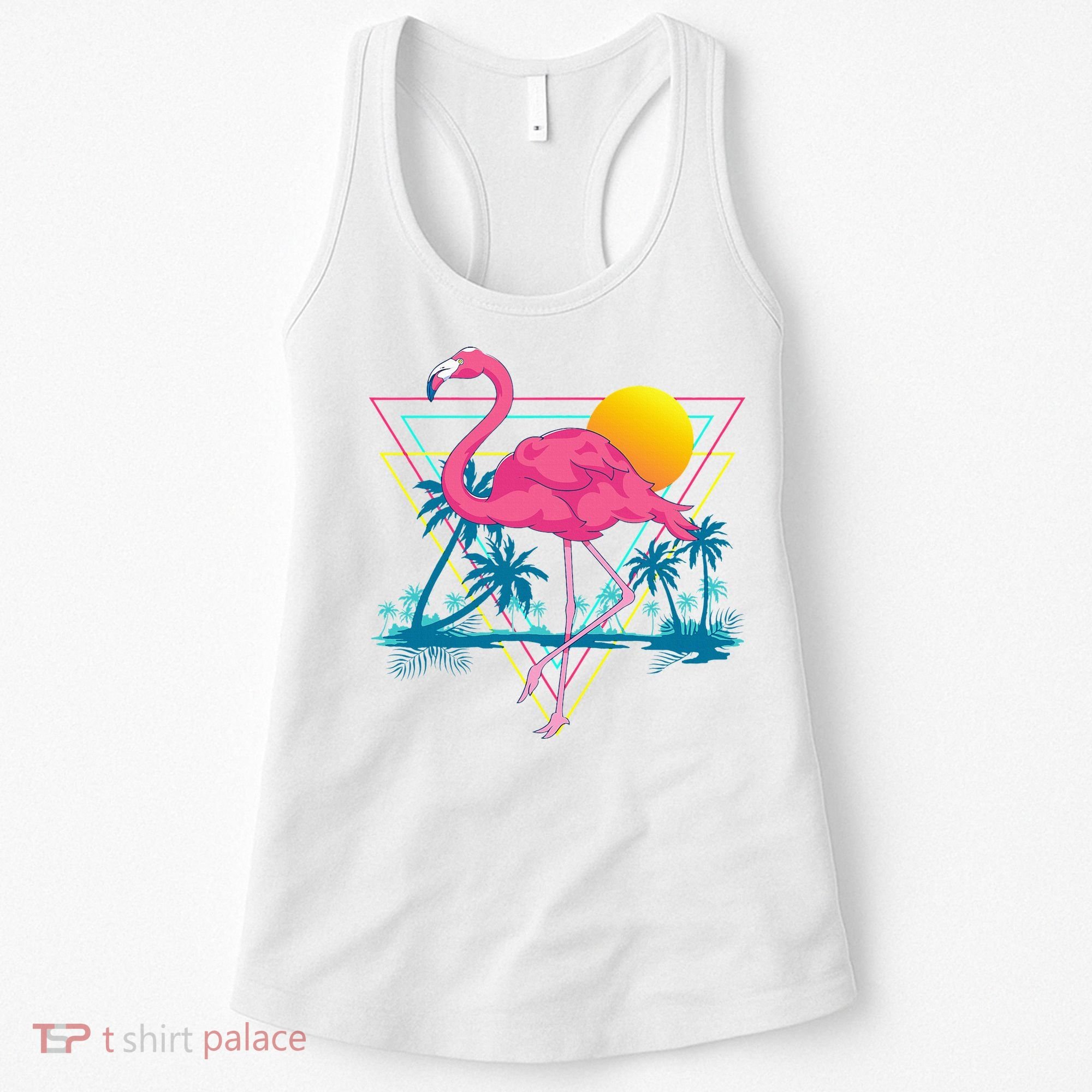 Pink Flamingo Beach Summer Vibes Palm Trees Tropical Summer Women's Tank Top