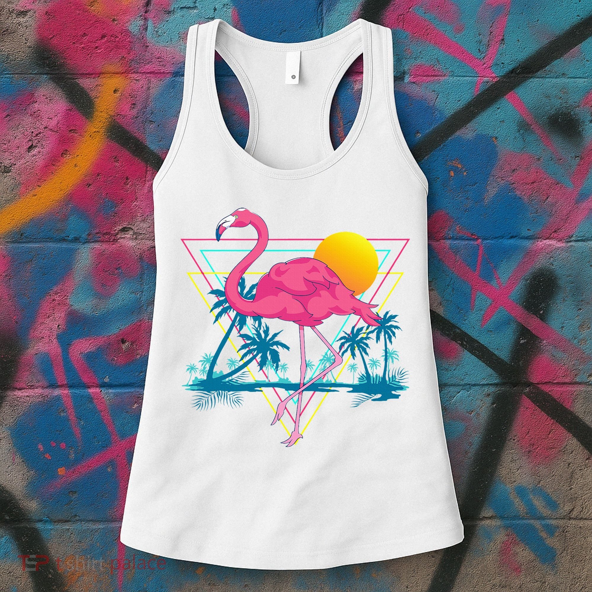 Pink Flamingo Beach Summer Vibes Palm Trees Tropical Summer Women's Tank Top