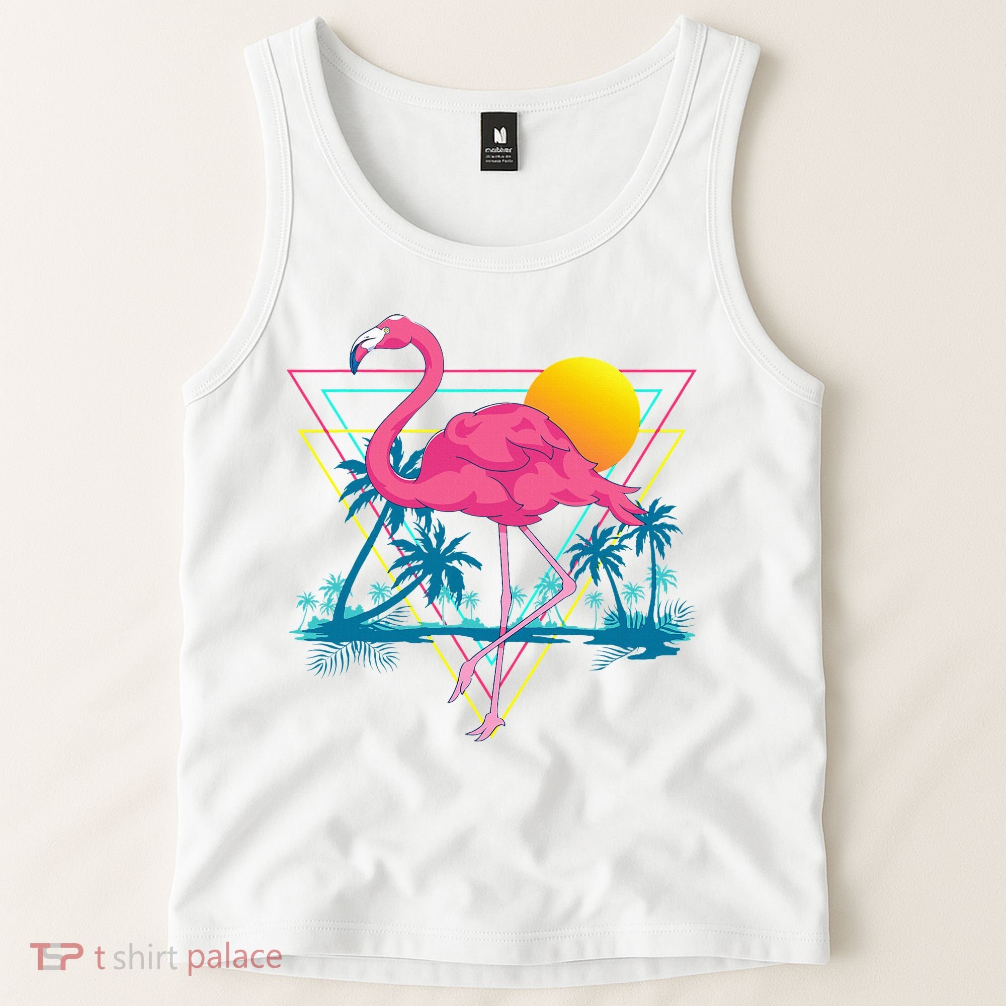 Pink Flamingo Beach Summer Vibes Palm Trees Tropical Summer Tank Top