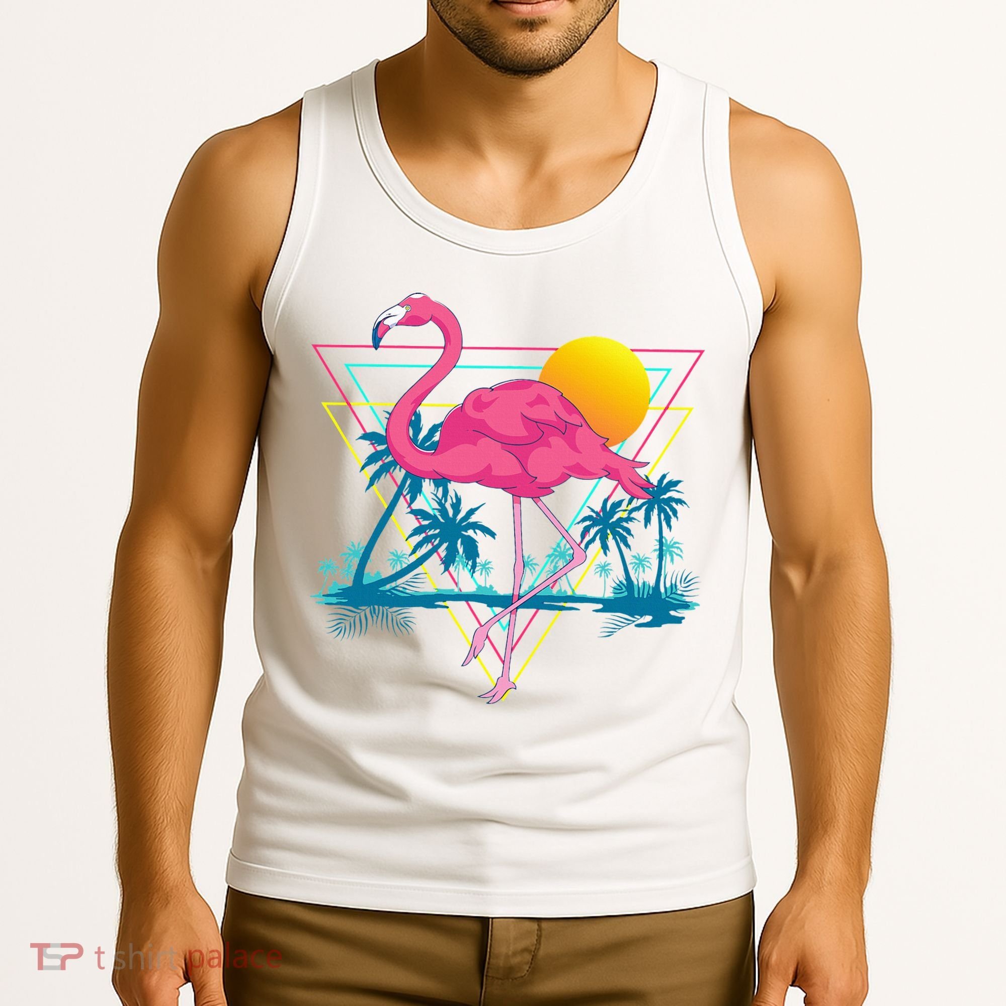 Pink Flamingo Beach Summer Vibes Palm Trees Tropical Summer Tank Top