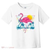 Pink Flamingo Beach Summer Vibes Palm Trees Tropical Summer Toddler T-Shirt thumb 0