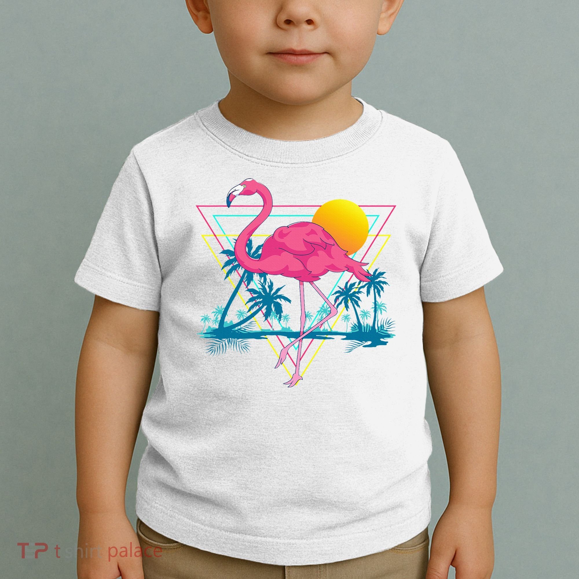 Pink Flamingo Beach Summer Vibes Palm Trees Tropical Summer Toddler T-Shirt