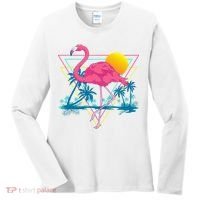 Pink Flamingo Beach Summer Vibes Palm Trees Tropical Summer Women's Long Sleeve Shirt thumb 0