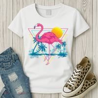 Pink Flamingo Beach Summer Vibes Palm Trees Tropical Summer Women's T-Shirt thumb 3