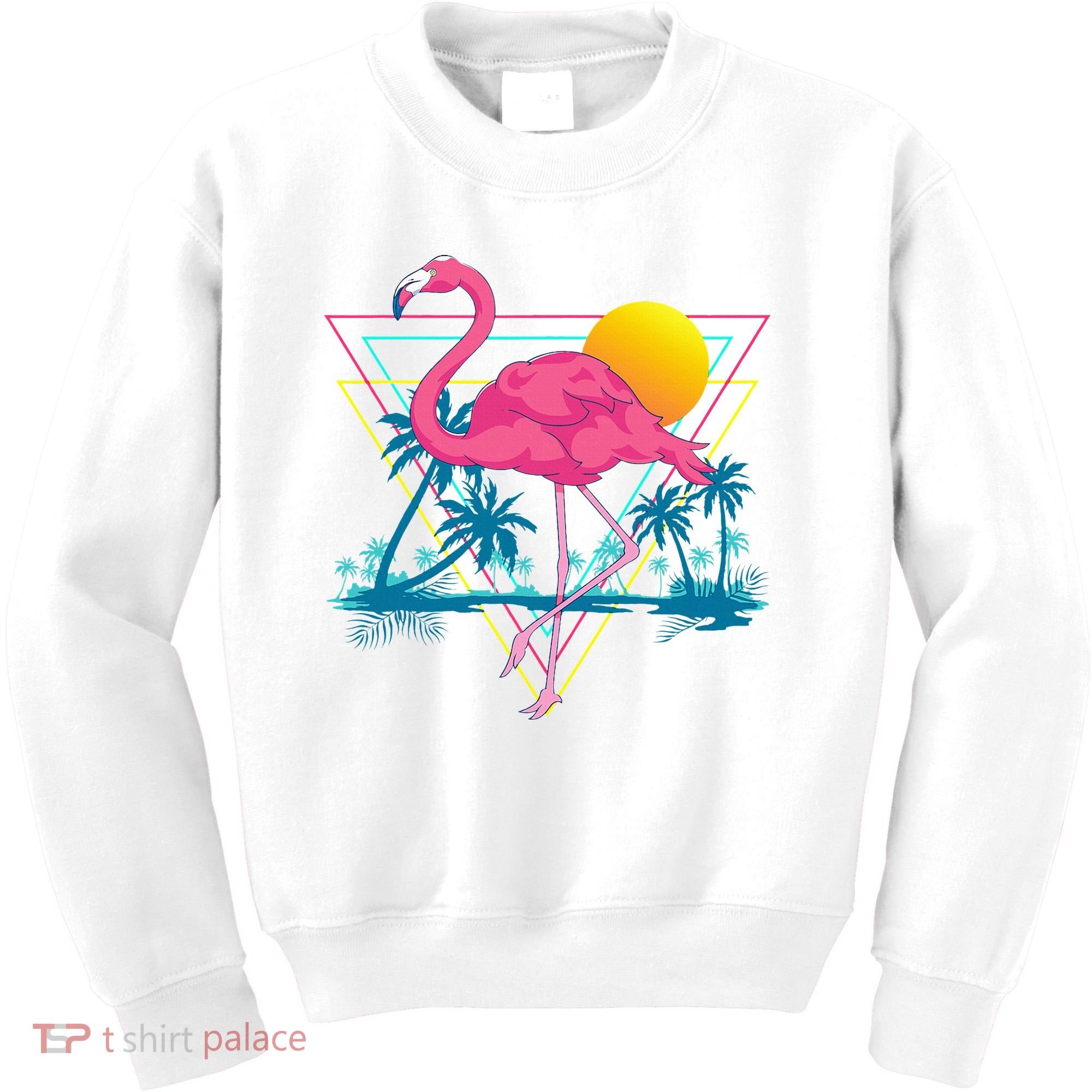 Pink Flamingo Beach Summer Vibes Palm Trees Tropical Summer Kids Sweatshirt