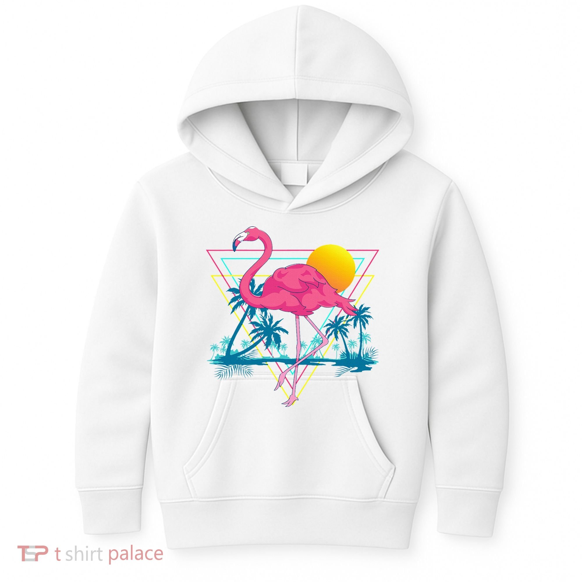 Pink Flamingo Beach Summer Vibes Palm Trees Tropical Summer Kids Hoodie
