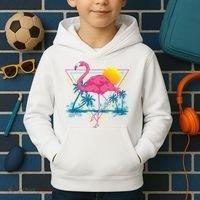 Pink Flamingo Beach Summer Vibes Palm Trees Tropical Summer Kids Hoodie thumb 2