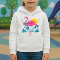 Pink Flamingo Beach Summer Vibes Palm Trees Tropical Summer Kids Hoodie thumb 3