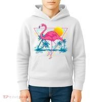 Pink Flamingo Beach Summer Vibes Palm Trees Tropical Summer Kids Hoodie thumb 4