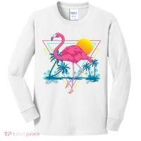 Pink Flamingo Beach Summer Vibes Palm Trees Tropical Summer Kids Long Sleeve Shirt thumb 0