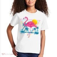 Pink Flamingo Beach Summer Vibes Palm Trees Tropical Summer Kids T-Shirt thumb 2