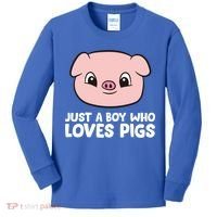 Pig Farmer Boy Just A Boy Who Loves Pigs Cool Gift Kids Long Sleeve Shirt thumb 0